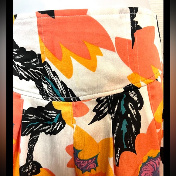 FREE PEOPLE Floral Mini Skirt Smocked Pull Up Orange Black Full Medium - Picture 3 of 8